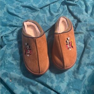 Brown Suede Slippers with Cartoon Design